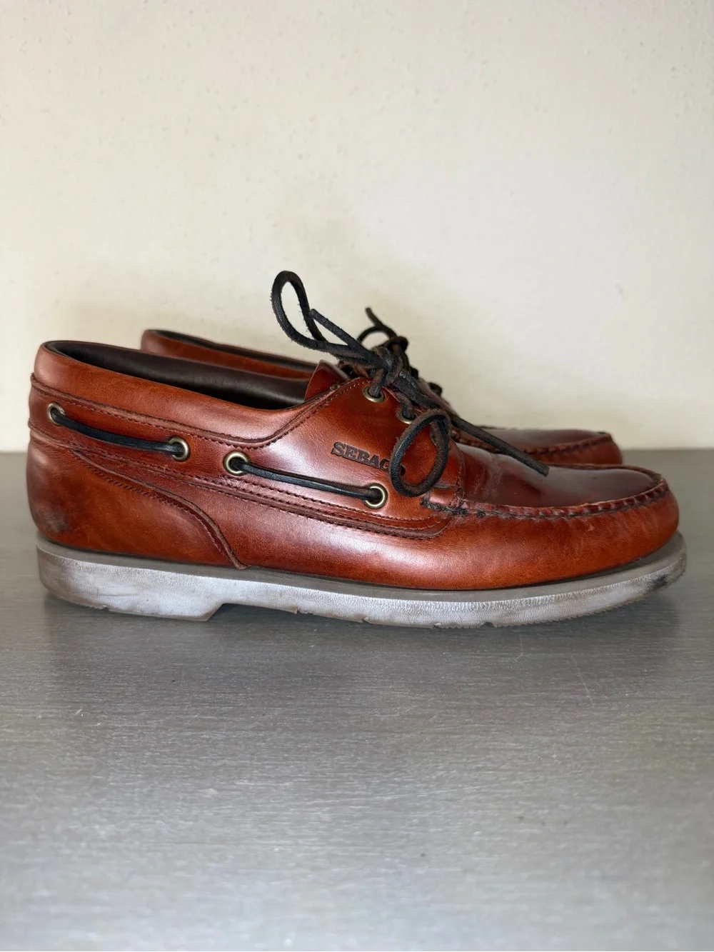 Sebago Men's Brown Leather Boat Shoes Lace-Up Comfort Rubber Sole US 9.5 M